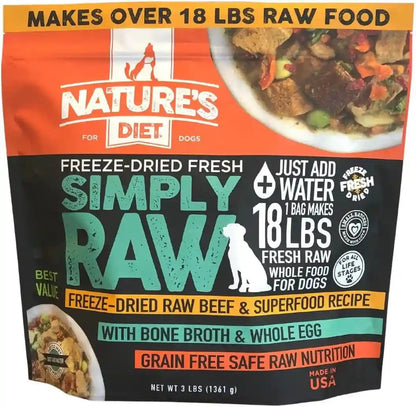 Nature'S Diet Simply Raw Freeze-Dried Whole Food Meal - Makes 18 Lbs Fresh Food with Muscle, Organ, Bone Broth, Whole Egg, Superfoods, Fish Oil Omega 3, 6, 9, Probiotics & Prebiotics (Beef)1