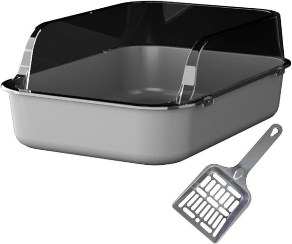 Open Litter Box Semi Enclosed Cat Toilet Sand Box Bedpan Container for Indoor Cats and Young Kittens- Gray1