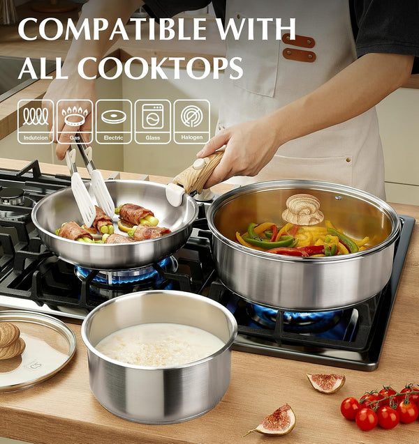 Stainless Steel Cookware Set, 18/10 Stainless Steel Pots and Pans Set 11PCS, Detachable Handle Pots and Pans for Easy Storage, Removable Handle Cooking Set, Induction Compatible4