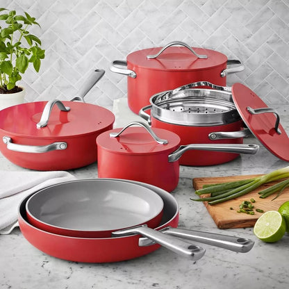MEMBER MARK 11-Piece Modern Ceramic Cookware Set in Red 23X15X111