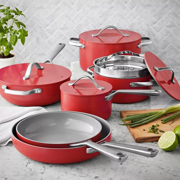 MEMBER MARK 11-Piece Modern Ceramic Cookware Set in Red 23X15X111