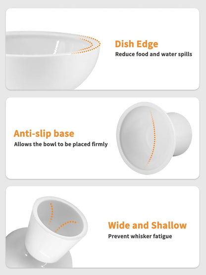 Loejan Elevated Cat Food and Water Bowls Set, Extra Wide and Raised Ceramic Bowls, Anti-Vomit Whisker-Free Pressure Cat Feeder for Kittens to Adult Cats and Small Dogs (White, Water Bowl)4
