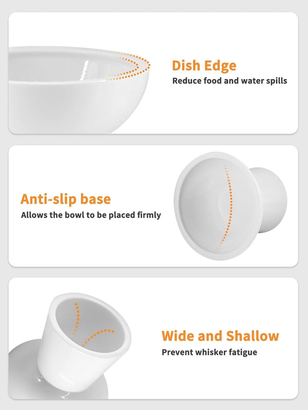 Loejan Elevated Cat Food and Water Bowls Set, Extra Wide and Raised Ceramic Bowls, Anti-Vomit Whisker-Free Pressure Cat Feeder for Kittens to Adult Cats and Small Dogs (White, Water Bowl)4