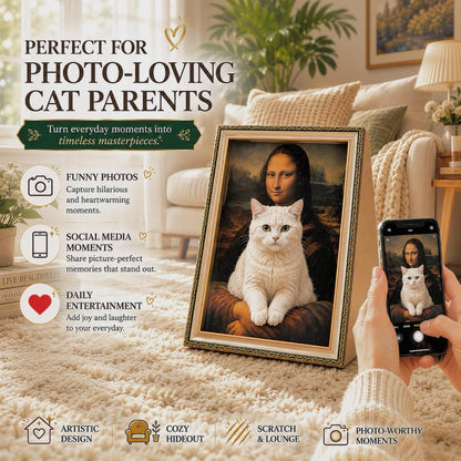Mona Lisa Cat Bed 3-In-1 Cardboard Cat House with Scratching Pad & Cozy Hideout, Artistic Cat Furniture for Indoor Cats, Decorative Cat Condo for Home Décor Easy Setup, Novelty Gift for Cat Lovers2