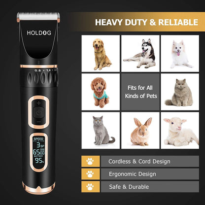Dog Clippers Professional Heavy Duty Grooming Clipper 3-Speed Low Noise High Power Rechargeable Cordless Pet Tools for Small & Large Dogs Cats Pets with Thick Coats3