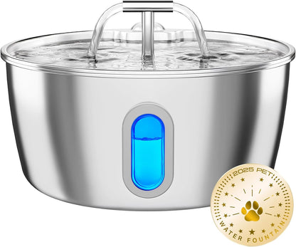 Stainless Steel Cat Water Fountain - 3.2L/108Oz Cat Fountain for Drinking | Quiet Pet Water Fountain for Cats Indoor - Automatic Pet Water Bowl Dispenser - for Kitty & Small Dog1