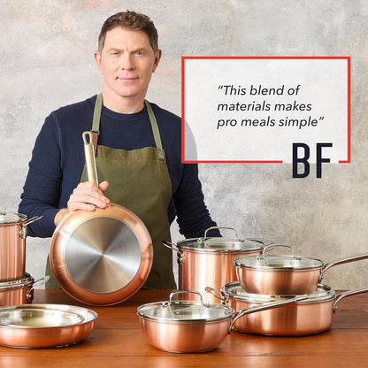 X Bobby Flay 8 Piece Copper Clad Pots & Pans, Induction Ready Cookware, Measurement Markings, Stainless Steel Base & Interior, Oven Safe to 500˚F12