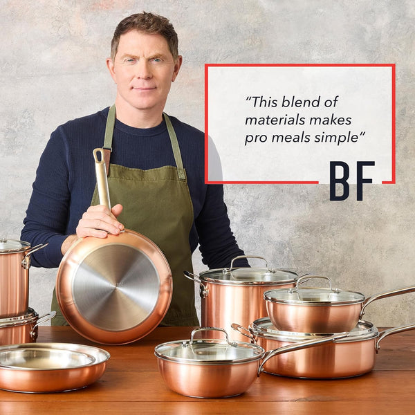 X Bobby Flay 8 Piece Copper Clad Pots & Pans, Induction Ready Cookware, Measurement Markings, Stainless Steel Base & Interior, Oven Safe to 500˚F12