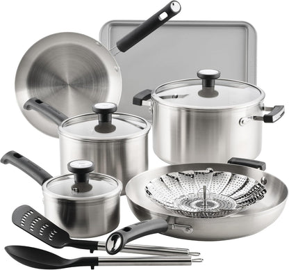 Truecook Stainless Steel Cookware Set, 12-Piece, Silver | Premium Stainless Steel Pots and Pans Set, Dishwasher Safe, Oven Safe to 350°F, Compatible with Gas, Electric, & Induction1