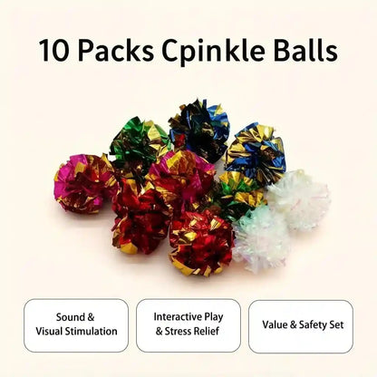 LASOCUHOO Cat Toys, 30 Packs Interactive Cat Toy Pack Including Cat Crinkle Balls, Cat Sparkle Balls, Spiral Springs for Kitten （Random Color）3