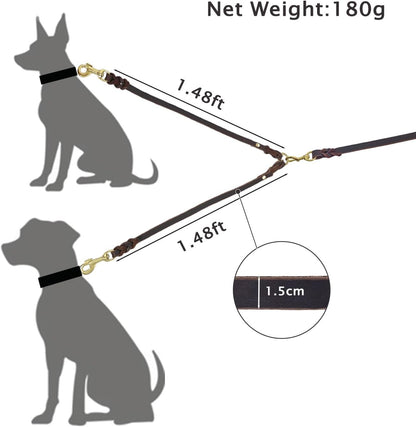 Genuine Leather Braided Coupler for Dog Leash,Leather Dog Leash for Walking Two Dogs, Multipurpose, Can Be Used as Safety Seatbelt Leash in Car, Backup Clip for Dog Harness4