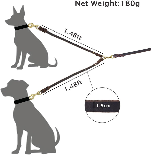 Genuine Leather Braided Coupler for Dog Leash,Leather Dog Leash for Walking Two Dogs, Multipurpose, Can Be Used as Safety Seatbelt Leash in Car, Backup Clip for Dog Harness4