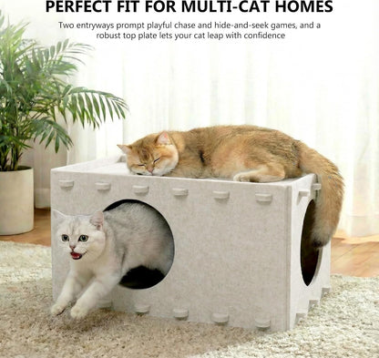 Cat House for Indoor Cats, Scratch Resistance Cat Cave Bed, Felt Peekaboo Cat Hideaway for Large & Multiple Cats up to 22Lbs, Cream2