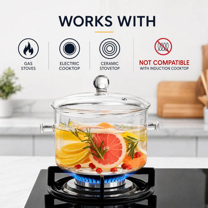 1.5L/50Oz Glass Saucepan with Cover, Heat Resistant Stovetop Glass Cooking Pot with Lid for Pasta Noodle, Soup, Milk, Clear Simmer Pot for Potpourri Christmas Holiday Home Fragrance4