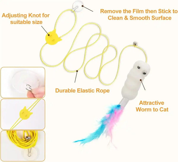 JIARON 6 PCS Interactive Cat Feather Toys, Indoor Hanging Retractable Cat Toy, Self Play Toys Make Fun Excecise5