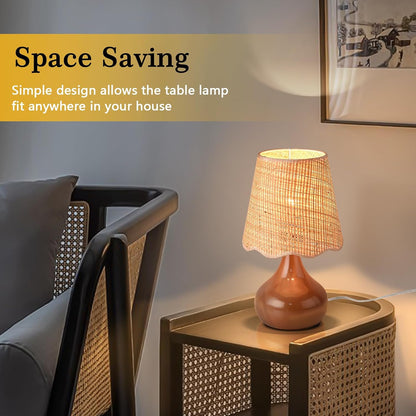 Brown Small Bedside Table Lamp for Bedroom, Farmhouse Bedroom Lamps for Nightstand, Rattan Lamp Shade Table Lamps for Small Spaces for Kitchen Counter, Home Office, Living Room, Kids Dorm5