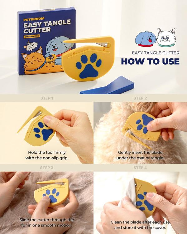 PETHROOM Easy Tangle Cutter for Dogs & Cats, Professional Dematting Tool | Cat Matted Fur Remover with Steel Blade, Safe & Gentle Pet Grooming Comb for Long & Medium Coats8