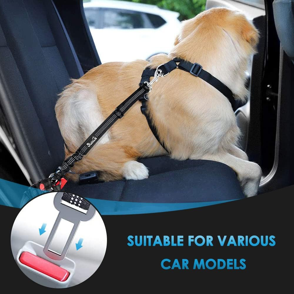 slowton-dog-seat-belt-for-car-2-pack-dog-car-harness-seatbelt-adjustable-with-elastic-bungee-buffer-2-in-1-pet-car-leash-headrest-restraint-dog-reflective-safety-tether-black-headrest-clip