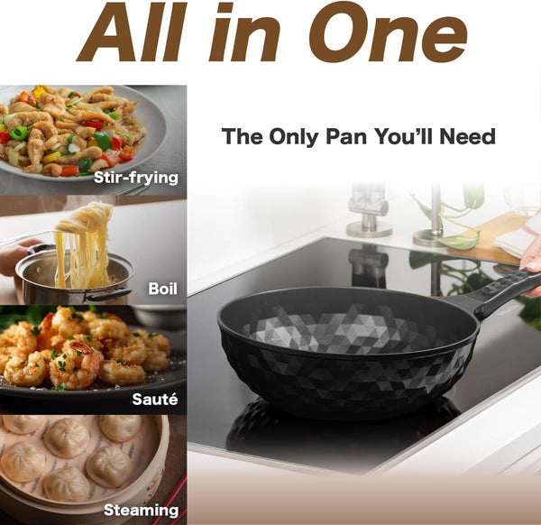 Diamond X Premium Non Stick Wok Pan - 11" Large Flat Bottom Chinese Wok - Woks & Stir-Fry Pans Nonstick - Titanium-Coated 8-Layered Korean Engineered Skillet for Frying, Oil-Free, Pfoa-Free4