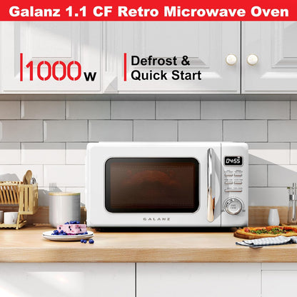 GLCMKZ11WER10 Retro Countertop Microwave Oven with Auto Cook & Reheat, Defrost, Quick Start Functions, Easy Clean with Glass Turntable, Pull Handle 1.1 Cu. Ft, White4