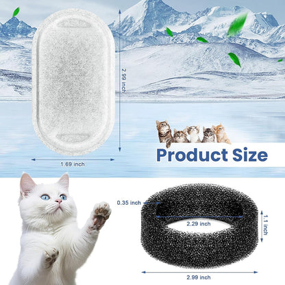Cat Water Fountain Filters Replacement, 16 Pcs Pet Water Fountain Filter with 16 Pcs Foam Sponges for 67Oz/2L & 108Oz/3.2L Stainless Steel Pet Cat Water Fountain Dispenser Filters3