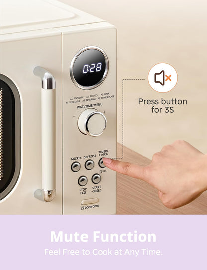 Retro Microwave Oven, 0.9 Cu.Ft 900W Countertop, Apricot | 6 Auto Menus, Multi-Stage Cooking, Mute Function, LED Display, for Small Kitchen & Dorm5