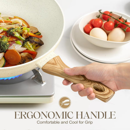 12 Inch Wok Pan with Lid - Woks & Stir-Fry Pans Nonstick Wok with Lid, Stir Fry Pan with Cool-Touch Handle, Induction Wok Set with Stainless Steamer & Fryer Basket4