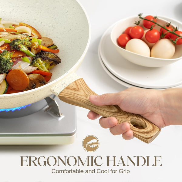 12 Inch Wok Pan with Lid - Woks & Stir-Fry Pans Nonstick Wok with Lid, Stir Fry Pan with Cool-Touch Handle, Induction Wok Set with Stainless Steamer & Fryer Basket4