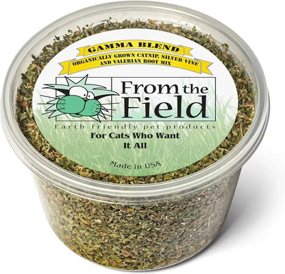 From the Field Gamma Blend – Catnip Leaf and Flower, Silver Vine & Valerian Root Mix | Fresh Usa-Grown Organic Catnip for Cats | Potent | Resealable Tub 2 OZ1