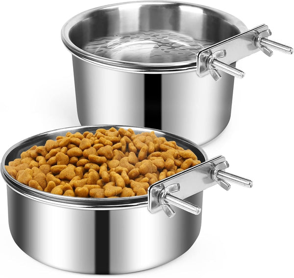 Dog Crate Water Bowl, 2 Pcs Stainless Steel Large Dog Bowls 40Oz & 60Oz, Durable Anti-Spill Pet Metal Bowls for Cage Kennel Crate, Hanging Water/Food Bowl for Medium & Large Dogs1