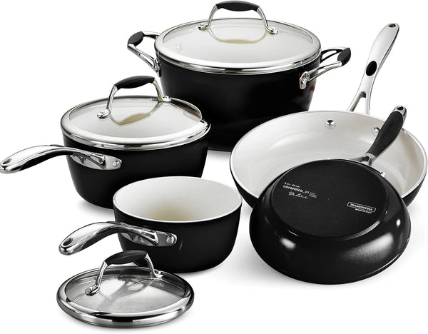 Ceramica Deluxe 8-Pc Pots and Pans Set with Lids | Ceramic Non Stick Cookware Kitchen Set, Oven-Safe, Metallic Black1