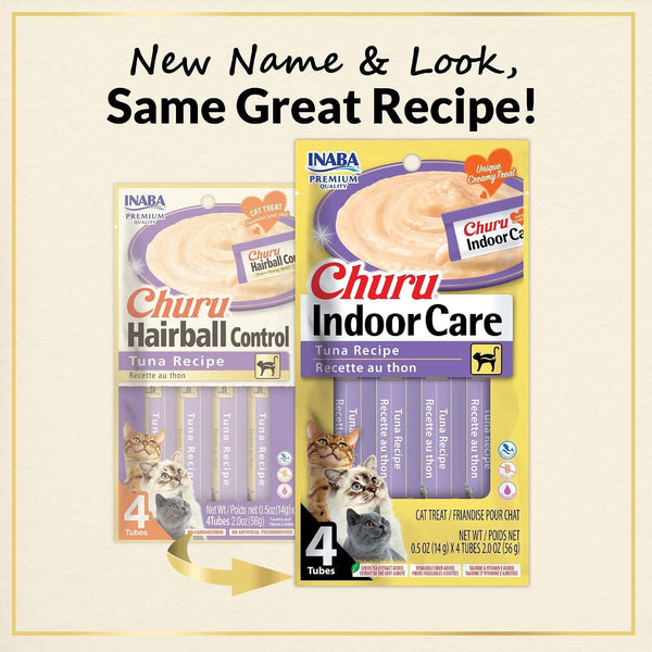 INABA Churu Indoor Care for Hairball Control, Functional Lickable Cat Treat with Taurine & Green Tea Extract, 0.5Oz Each, 24 Tubes Total, Tuna Recipe6
