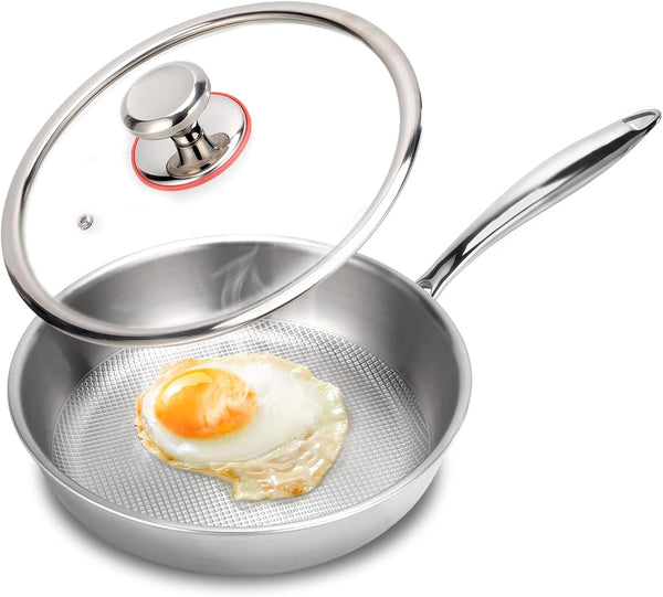 8" Titanium Pans for Cooking,Pure Healthy Titanium Frying Pan | Non-Toxic PFAS/PFOA/PTFE Free Titanium Hammered Cookware with Lid for Even Heating, Induction Compatible Oven & Broiler Safe1