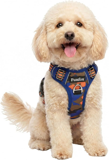 Funfox Dog Harness Medium Sized Dog, Vertical Handle Easy Control, No Pull Pet Vest Adjustable with 2 Leash Clips, Soft Material, Reflective Safe Night Walking for Small Medium Large Breed, Black, M57
