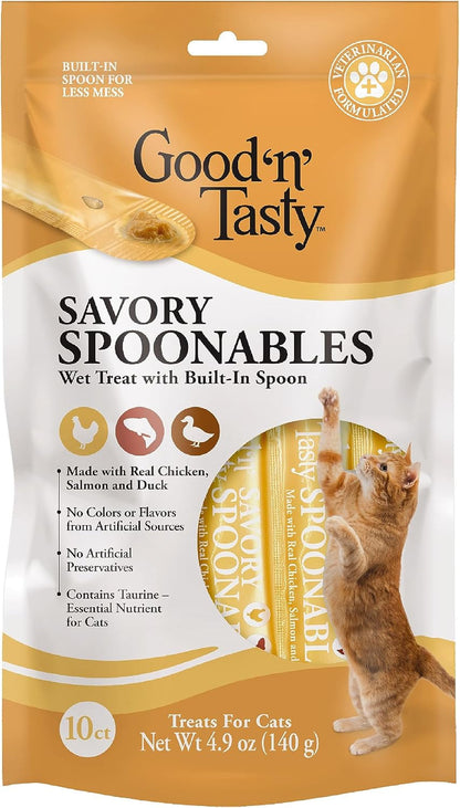 Good ‘N’ Tasty Savory Spoonables with Real Duck, Beef & Rabbit, 6 Count Tube, Triple Flavor Squeezable Lickable Wet Treats for Cats with Built-In Spoon for Less Mess15