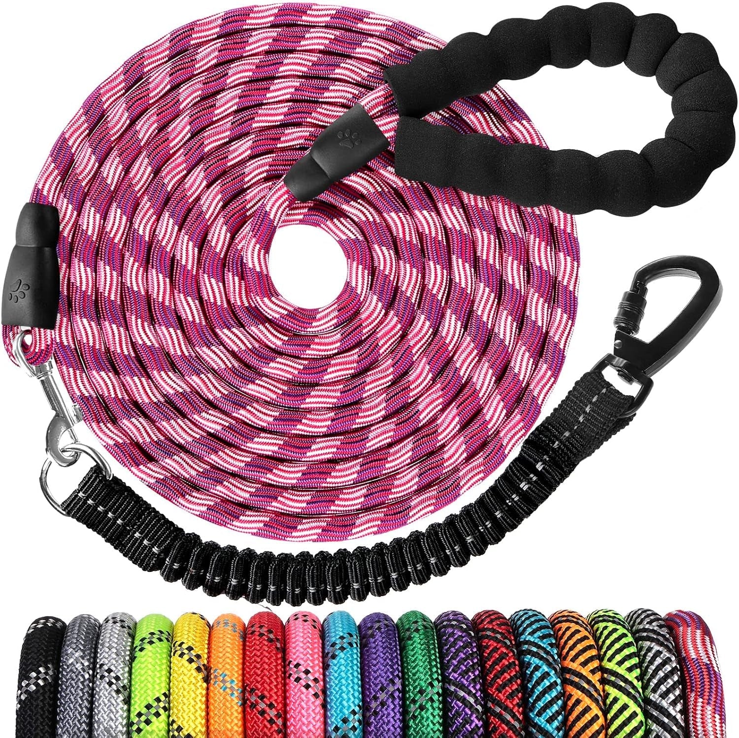 long-dog-leash-15-ft-heavy-duty-rope-leashes-for-dogs-training-with-swivel-lockable-hook-reflective-threads-bungee-and-padded-handle-dog-lead-for-large-small-medium-dogs-outside-walking-hiking