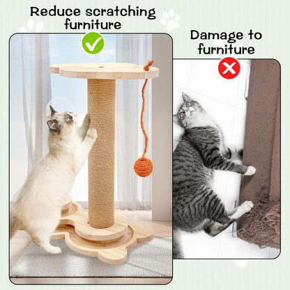 Fhiny Cat Scratching Posts, Interactive Cat Toys for Indoor Cats Sisal Rope Kitten Scratcher with Cat Treat Dispenser 2-Layer Wooden Cat Turntable & Interactive Balls Dangling Ball for Cats Kittens5