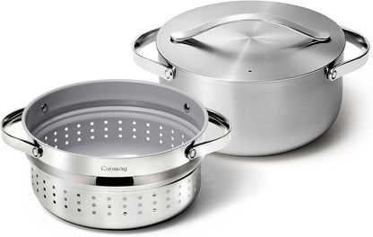 Caraway 6.5 Qt Stainless Steel Dutch Oven and Steamer | 5-Ply Stainless Steel, Safe and Stovetop Agnostic, Non-Toxic, PTFE and PFOA Free1