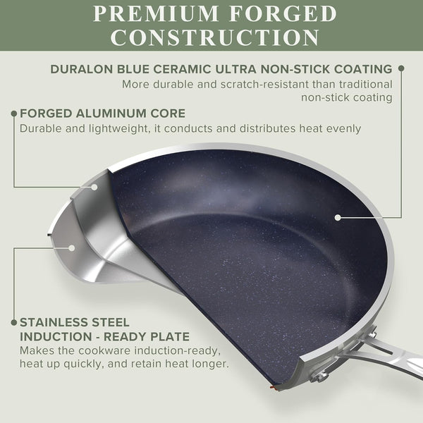 Healthy Duralon Blue Ceramic Nonstick Cookware Set, PFAS Free | Scratch-Resistant, Dishwasher & Oven Safe, Induction Ready & Evenly Heats, Tempered Glass Lids & Stay-Cool Handles2