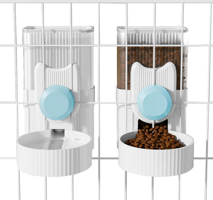 Hanging Cage Automatic Small Pet Food Bowl Water Bottle Dispenser, 1L Auto Gravity Pet Feeder and Waterer Set Kennel Feeding Station Crate Feeder Dish for Rabbit Puppy Cats Ferret (Grey)8