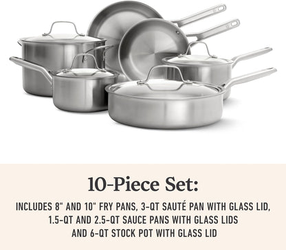 Calphalon Brushed 3-Ply Stainless Steel Cookware Set W/Turbo Heat Tech 10-Piece Set Includes Frying Pans, Pots and Pans Set, Induction, Oven Safe 450F, Brushed Stainless Silver5