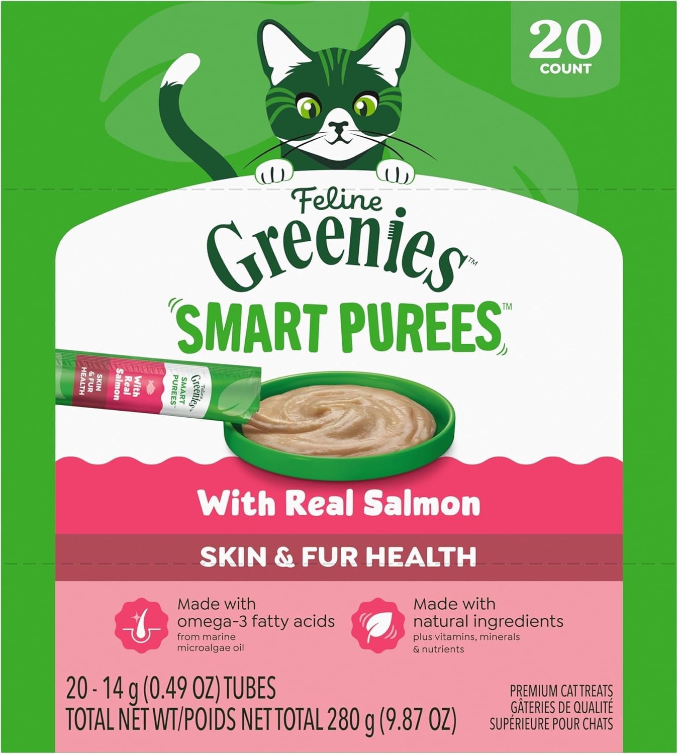 greenies-feline-smart-purees-skin-fur-health-lickable-cat-treats-with-real-salmon-0-49-oz-tubes-20-count-grain-free-omega-3-from-marine-microalgae-oil-real-salmon-protein-no-carrageenan-moisture-rich-nutritionally-complete