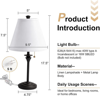 Metal Table Lamp for Bedroom, Pack of 2, Black Base (Bulb Not Included) | Modern Decor Lighting for Living Room Bedside Nightstand Office, White Linen Fabric Shade Desk Lamp with Black Metal Base3