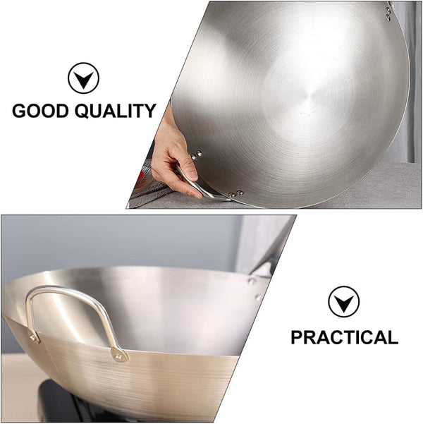 Stainless Steel Wok 12.59 Inch Double Ear Frying Pan with 2 Handles Practical Cooking Wok for Stir Frying Meat and Vegetables Home Kitchen Cookware6