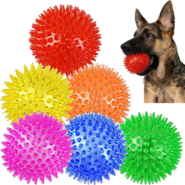 6 Pack Squeaky Spiky Dog Balls, Puppy Chew Toys for Teething, Small | Food-Grade TPR Rubber Durable, Interactive Fetch Floating Dog Pool Ball Toy for Chewers for Small Medium8