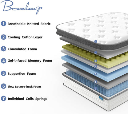 Queen Mattress, 12 Inch Cooling Hybrid Queen Size Mattress in a Box, Medium Firm with Gel Memory Foam & Pocket Coils, Motion Isolation, Pressure Relief, Certipur-Us4