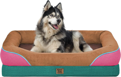 Chez Paw Waterproof Orthopedic XL Dog Bed for Large and Extra Large Dogs | Egg Crate Foam, 4-Sided Bolster Support, Waterproof Liner, Non-Slip Bottom, Machine Washable Cover, 42 X 30 Inch45