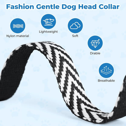 Gentle Dog Head Collar, Soft Nylon No Pull Padded Halter with Fashion Stripes, Breathable Nose Leash for Dogs, anti Pulling Barking(M)2