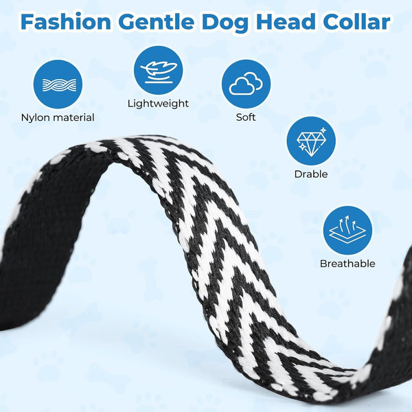 Gentle Dog Head Collar, Soft Nylon No Pull Padded Halter with Fashion Stripes, Breathable Nose Leash for Dogs, anti Pulling Barking(M)2