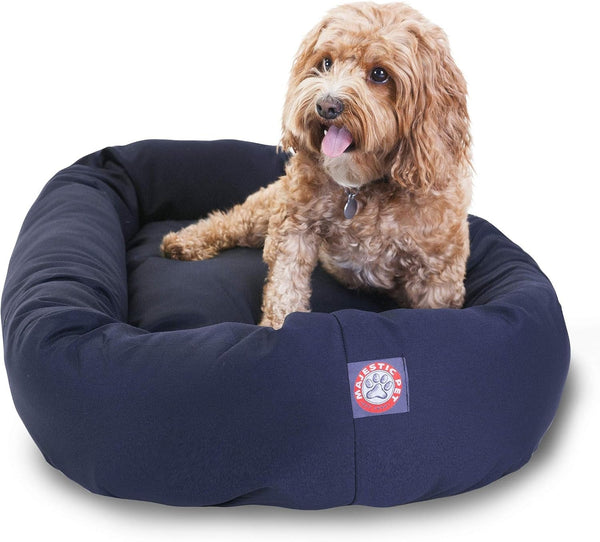 Majestic Pet 40 Inch Bagel Calming Dog Bed Washable – Cozy Soft round Dog Bed with Spine Support for Dogs to Rest Their Head - Fluffy Donut Dog Bed 40X29X9 (Inch) - round Pet Bed Large – Blue25